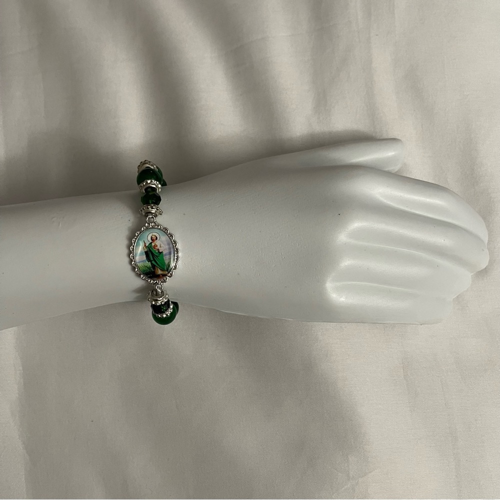 Green Saint Jude elastic bracelet / brazalete verde San Judas - Picture 4 of 4